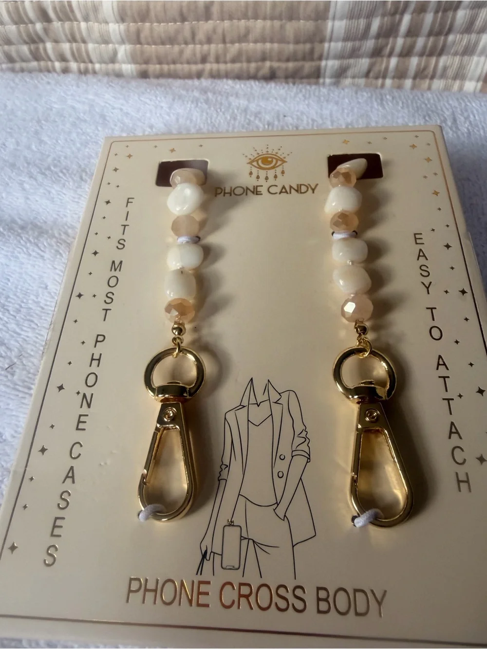 Phone Candy Beaded Phone Wrist Strap Crossbody Charm Ivory Gold New